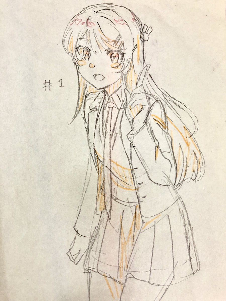 sakurajima mai 1girl long hair solo skirt hair ornament school uniform sketch  illustration images
