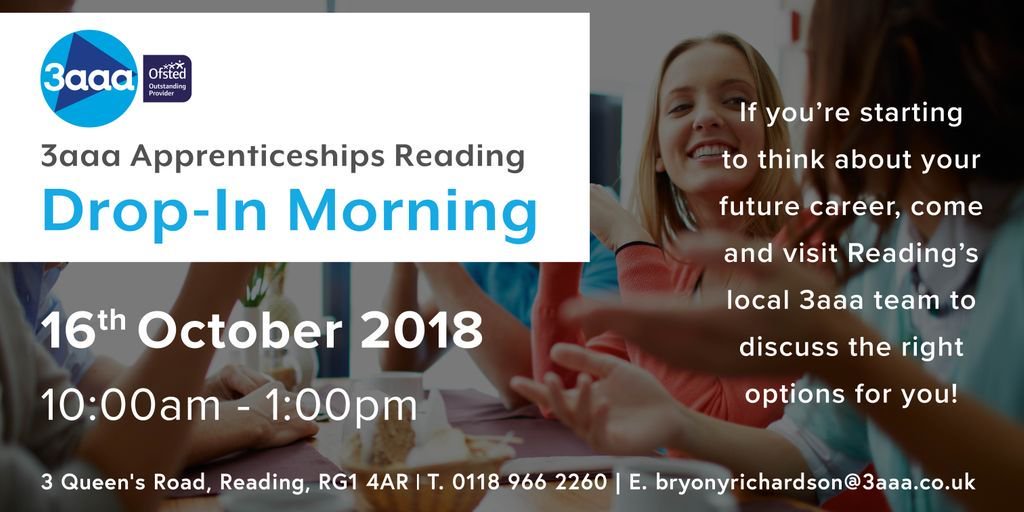 If you think you might be interested in the apprenticeship programmes we are offering, come along to our open day at the 3aaa Reading academy! 

You can register here - buff.ly/2DdMsh5
