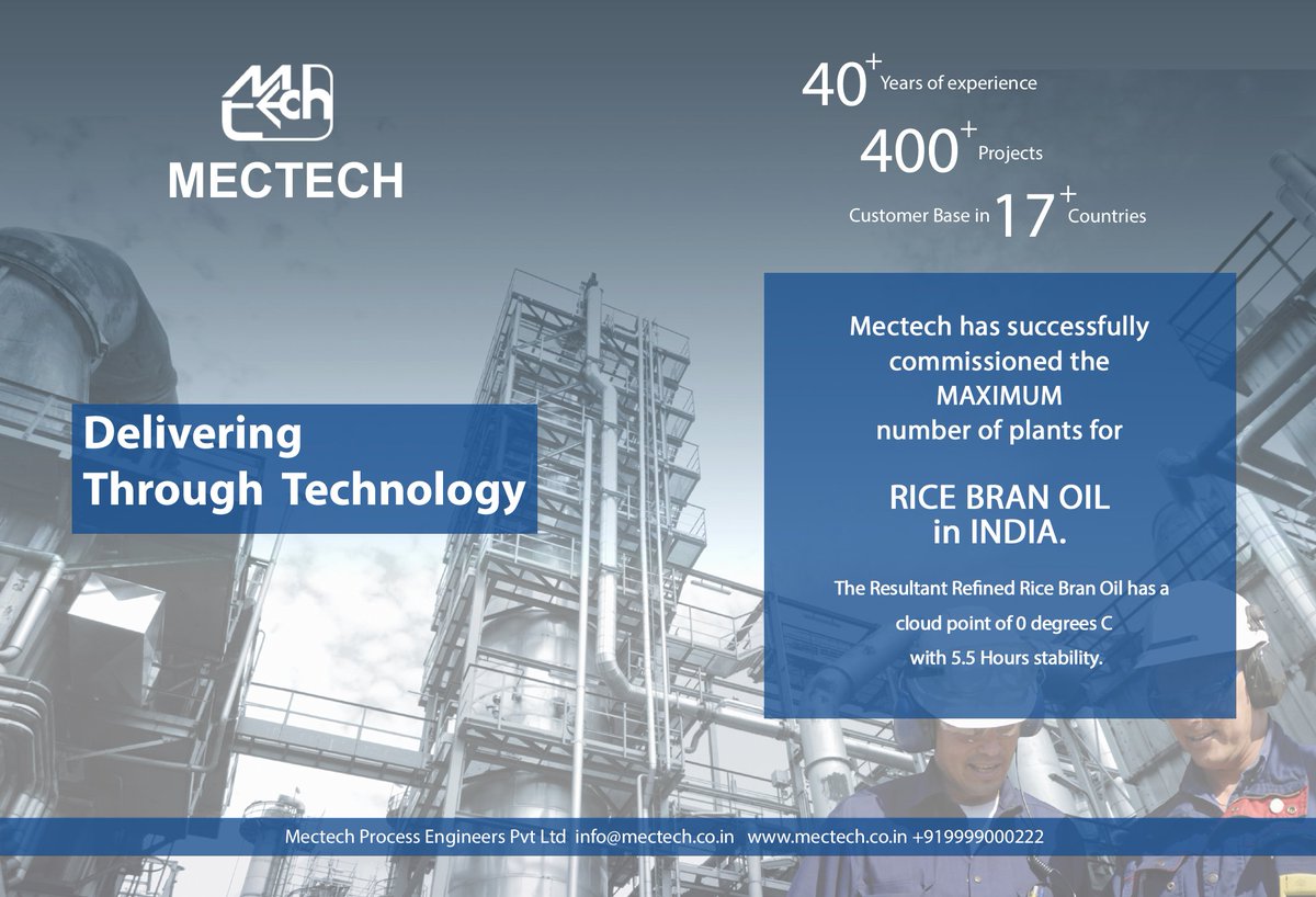 MectechP's tweet image. #MECTECH holds the national record for erecting maximum #ricebran oil #refineries from concept to commissioning. Relentless pursuit of customization by optimizing processes ensuring greater returns by proven expertise &amp;amp; experience!