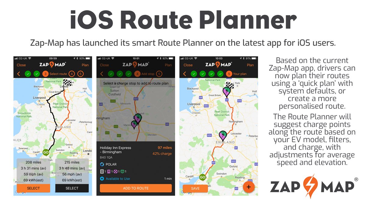 zap_map's tweet photo. We're pleased to say that our Route Planner is now available on our iOS app, as well as Android. Download the free app here - https://t.co/xs9cdVXbGJ https://t.co/HihLgxuxnh
