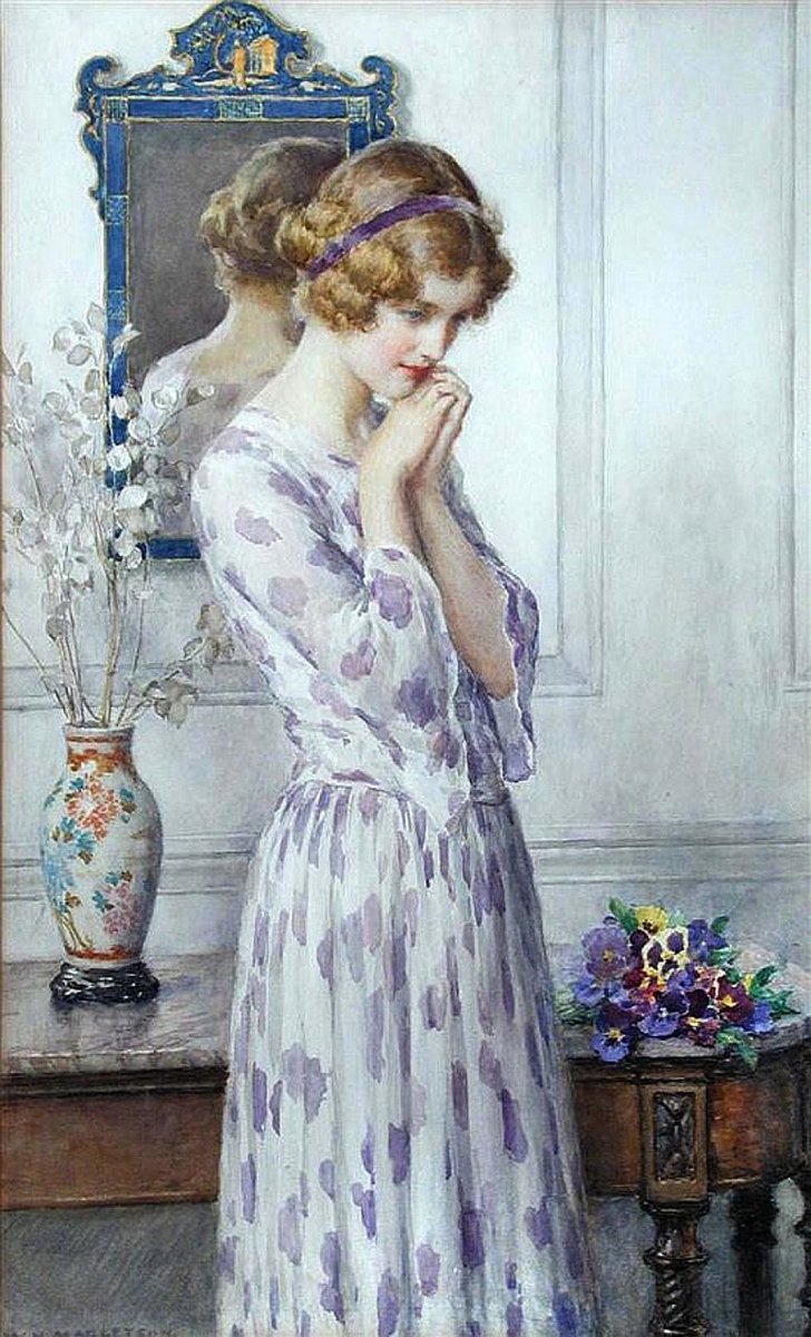 耽美なる絵画とモノ ウィリアム ヘンリー マーゲットソン イギリス 1861 1940 油彩 または水彩で女性画を多く描いた画家 ラファエル前派や後期印象派から霊感を得ており 特にローレンス アルマ タデマからの影響が強い