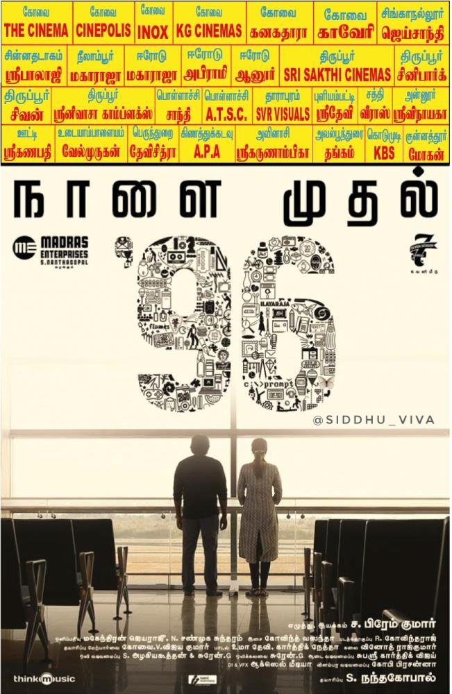 siddhu_viva's tweet photo. #96Movie releasing tomorrow #4Oct
Checkout #Coimbatore #Erode #Tiruppur theater list
@VijaySethuOffl @trishtrashers starer @Premkumar1710 directorial @govind_vasantha musical @7screenstudio #96FromThursday #96FromTomorrow https://t.co/VrbJDAk36v