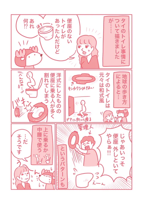 先日のソンクラーン漫画のおまけ。タイのトイレ事情、追記です。

謎の便座なしトイレについて。 