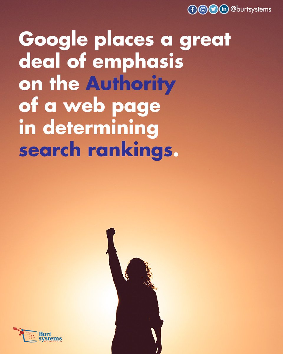 Google places a great deal of emphasis on the Authority of a web page in determining search rankings.

Authority is calculated based on the number of inbound links (#backlinks) to your web page, and the authority of those pages linking to you.
.
.

#seo #webdesign #burtsystems