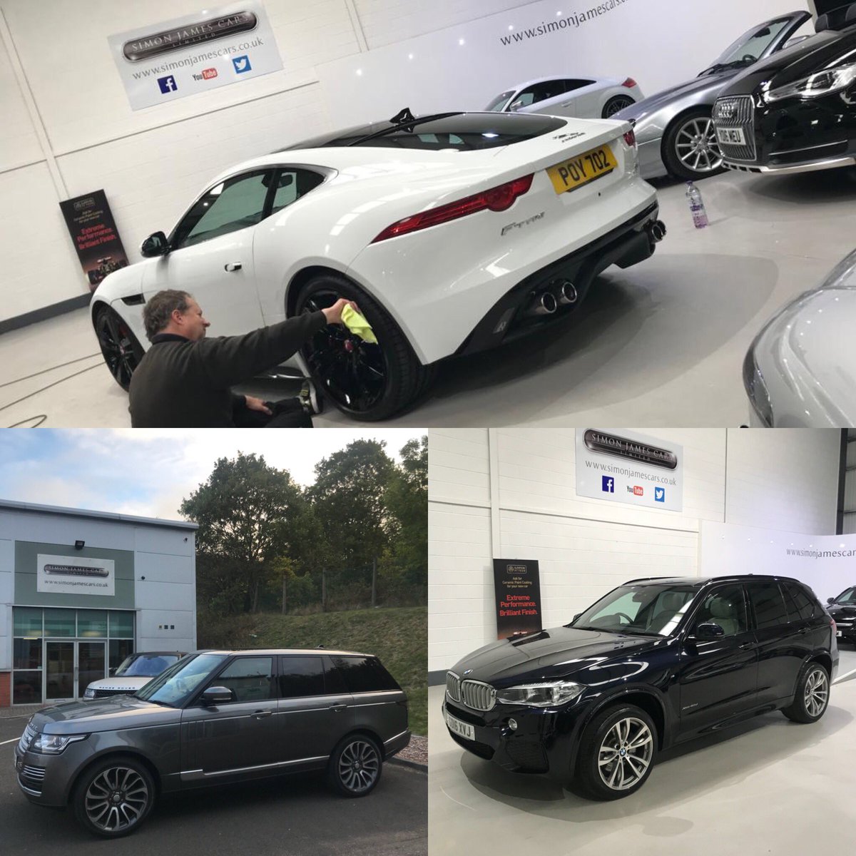 Morning final detail for today’s handovers
#newcarday for 3 excited clients 😁
#jaguar #ftype #supercharged 
#rangerover #voguese 
#bmw #bmwx5
#sold #carsforsale #carshowroom #carlifestyle #jaguarftyper #rangerovervogue #msport #simonjamescars #chesterfield #derbyshire 🇬🇧