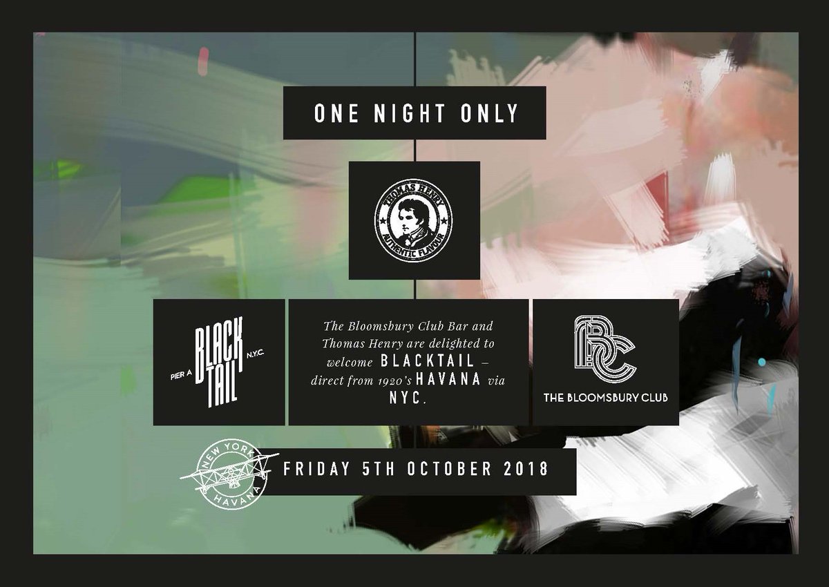SquareMeal's tweet photo. Don't miss one of #NewYork's top bars @BlackTailNYC as they take over @BloomsburyClub from 6pm - midnight on 5 October! Expect a change of decor, a special cocktail menu + postcards to send out all over the world! 
https://t.co/qyqud9OgSu https://t.co/9sJIXvd1Fo