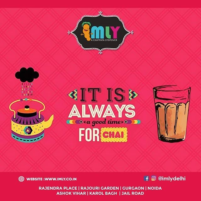 Tea lovers!! Head to Imly with your chai buddies for a steaming hot cup of tea with some delicious snacks to munch on. Let the gossip over chai begin!! For reservation -9999003281

#imly #chaitime #tealovers #chaiisbae #chaisessions #scrumptiousfood #foo… ift.tt/2ybF1kT