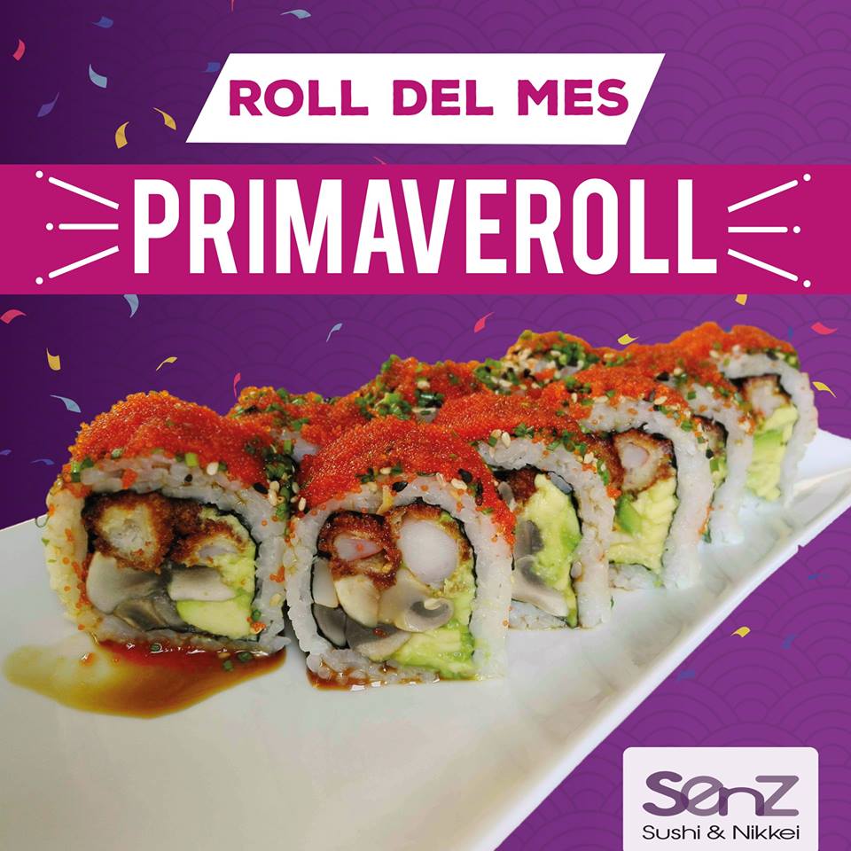 Atención #SenzLover 😍 Te Presentamos el nuevo #RollDelMes Primaveroll Camarón apanado, palta y champiñón. Envuelto en mix de sésamo, masago y ciboulette, acompañado de salsa teriyaki y toques de maracuyá 😯😙 ¡Que delicia! 
¿Que esperas? 😍 Ven a Probarlo.