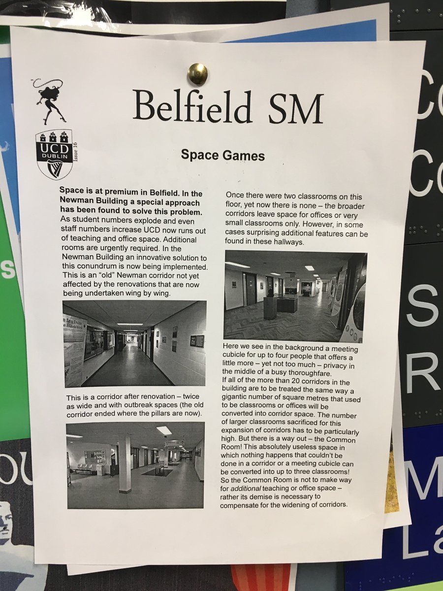 HlthyWlthyUCD's tweet photo. @SeoConor You might have a point but for the fact that in the very building that houses the common room, UCD is 'renovating' in such a way as to replace valuable teaching space with . . . wait for it . . . wider corridors. #saveUCDcommonroom https://t.co/RBjOSYZYcd
