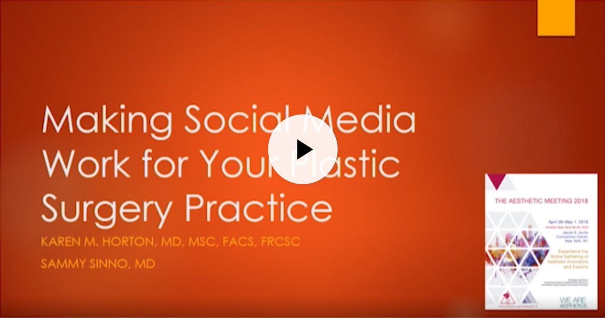 hunter_alexan's tweet photo. How do @drkarenhorton and @sammysinnoMD utilize #socialmedia in their practices? Watch their presentation from #ASAPS18 for free on RADAR!
Go to: https://t.co/jKozTyuFJX
Library > Education on Demand > Video - Aesthetic Mtg 2018 > Staff Sessions
#plasticsurgery #SoMe4Surgery https://t.co/xu2Op0Z5WF