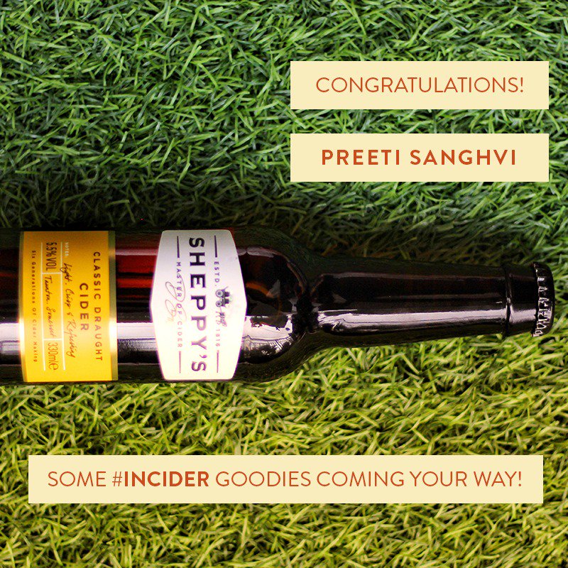 cidersbymb's tweet photo. Hey @PreetiSanghavi1 , you are now officially an #INCider for winning our contest on Twitter. Please DM your address &amp; number to us, and your goodies will be on their way! https://t.co/4rNIKMJTPc