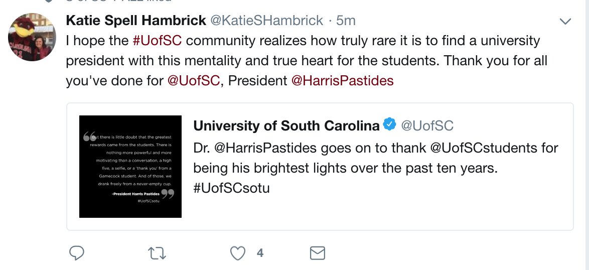 UofSC's tweet image. Already, we're overwhelmed by the response from you to @HarrisPastides and @PMoorePastides announcement of their retirement. Share your memories and photos using #ThankYouPastides. We'll be retweeting them all day. #UofSCsotu