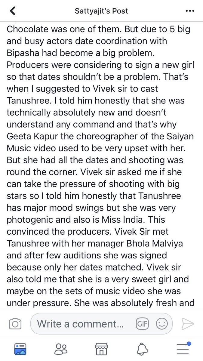 desimojito's tweet photo. The other side of Tanushree Dutta’s controversial story from Sattyajit Gazmer who was the associate director in that movie. Please go through his entire post and his story in this thread. https://t.co/UMEv295aIa