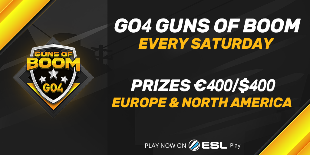 ESLGoB's tweet photo. Get signed up nice and early for this Saturday's @GunsofBoom Go4 Cup. Only 4 cups remaining to rack up those precious points for the #SeasonOneFinal! 💥

👉 https://t.co/kBhdR0n4vl https://t.co/C6F5cX9RQa