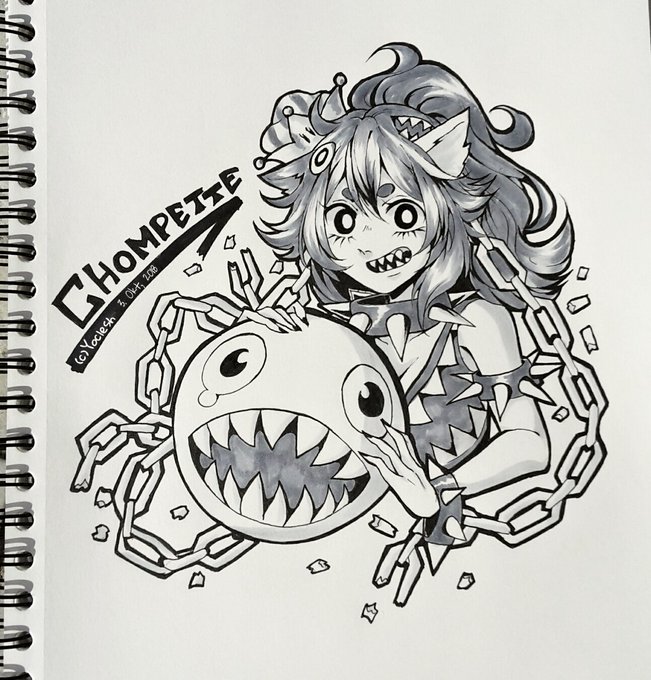 Chompette for inktober day 3 ''chains'' ! 
I think I won't post every picture I do since I don't like everything that I draw ; w ; ( you can see all pics on my insta tho haha ) 

#chompette #bowsette 