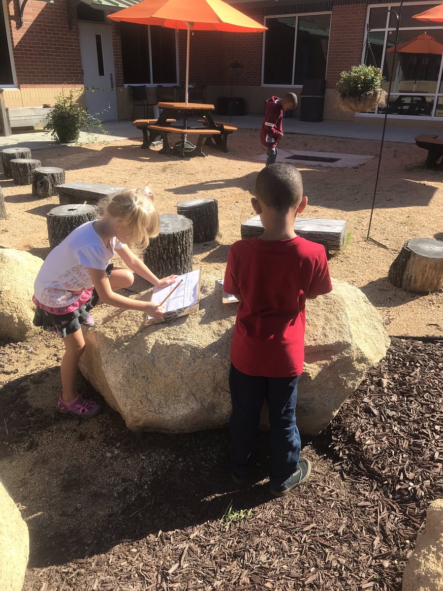 Counting, sorting by color and writing the number in our outdoor classroom