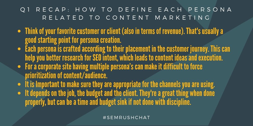 semrush's tweet photo. Q1. RECAP: @AlanSee says, you have to know who you are selling to, the role each persona plays in the decision making process! #SEMrushchat https://t.co/Cl2QoA0znT