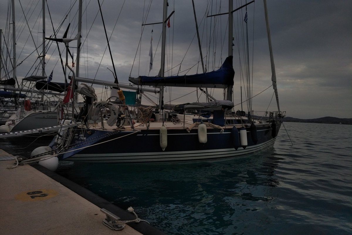 garyhgaryh's tweet photo. Tan Trum, moored in Milos,  Costa Pilavachi's 42' yacht that we sailed 95 miles from Kithira over the past two days. https://t.co/2n2C7ZkPwL