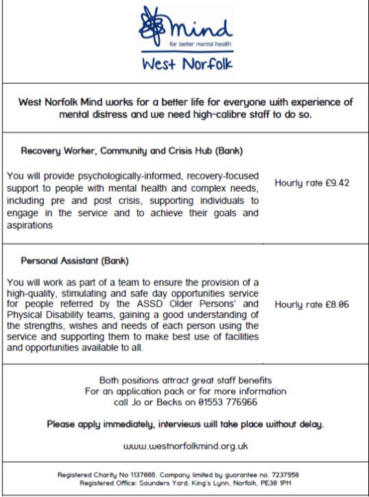 We are recruiting! If you are interested, please call us for an application pack.