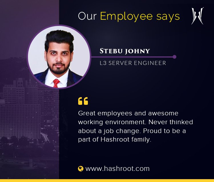 hashroot's tweet image. You are our company’s perfect catch and an asset to @hashroot. Thank you Stebu, for sharing the review about @hashroot and bringing your positive attitude to work every day.

#L3ServerEngineer #ManagedServiceProvider #InfrastructureManagementServices