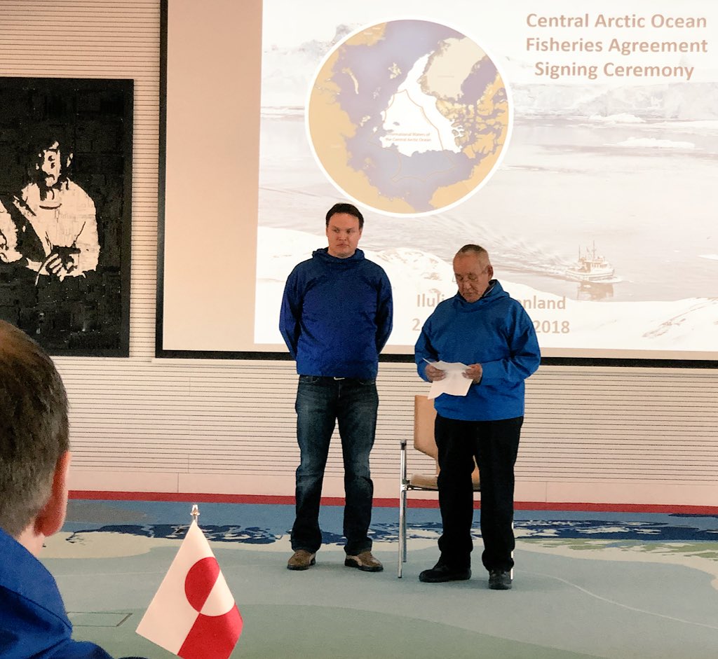 Signing ceremony of Central #arctic ocean #fisheries agreement starting with ceremonial blessing by elder local fisherman from Ilulissat #arctic #fisheries #CAOF #Greenland