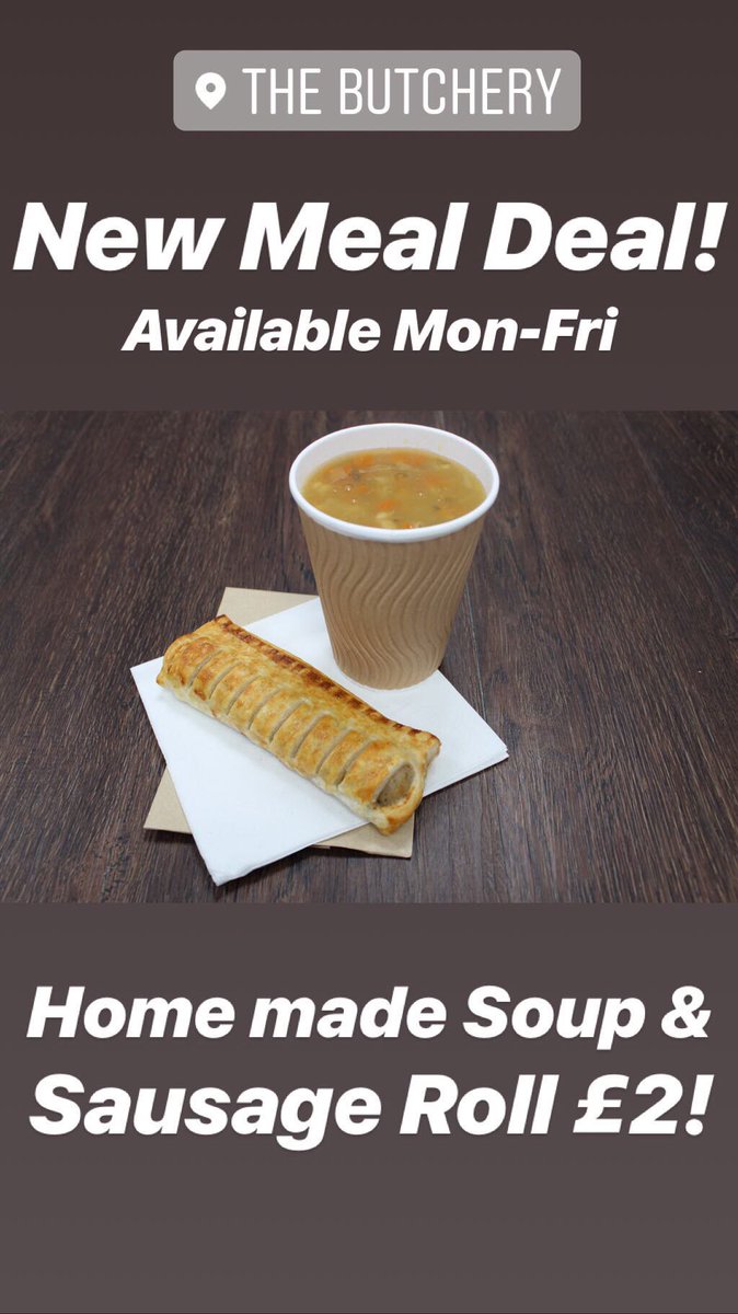 🍜 Lunch time Meal Deal 🍜

With the cold weather upon us we are launching a new range of Home made soup Mon-Fri starting at 11am.
Our range of soups are:
Cream of Tomato 
Lentil 
Leek &amp; Potato 
Vegetable
Cream of Mushroom

Today we have LENTIL soup available!