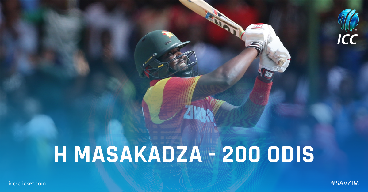 ICC's tweet photo. Congratulations to Hamilton Masakadza who today becomes the fourth Zimbabwean to play 200 ODIs! 🙌 #SAvZIM https://t.co/5veVQ7SXAM