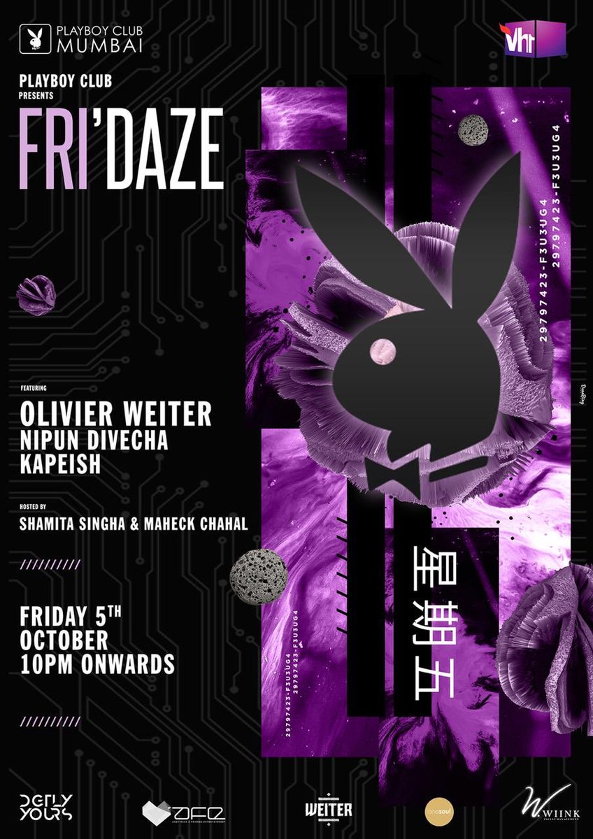We are very happy to welcome our hosts - <a href="/shamitasingha/">Shamita Singha</a> &amp; <a href="/MaheckChahal/">Mahekk Chahal</a> for this magical edition of *Fri’daze* with the Dutch house music phenomenon - <a href="/OlivierWeiter/">Olivier Weiter</a> >>>>

Fri’Daze | 5th November | 10pm

<a href="/playboyclubmum/">Playboy Club Mumbai</a> •