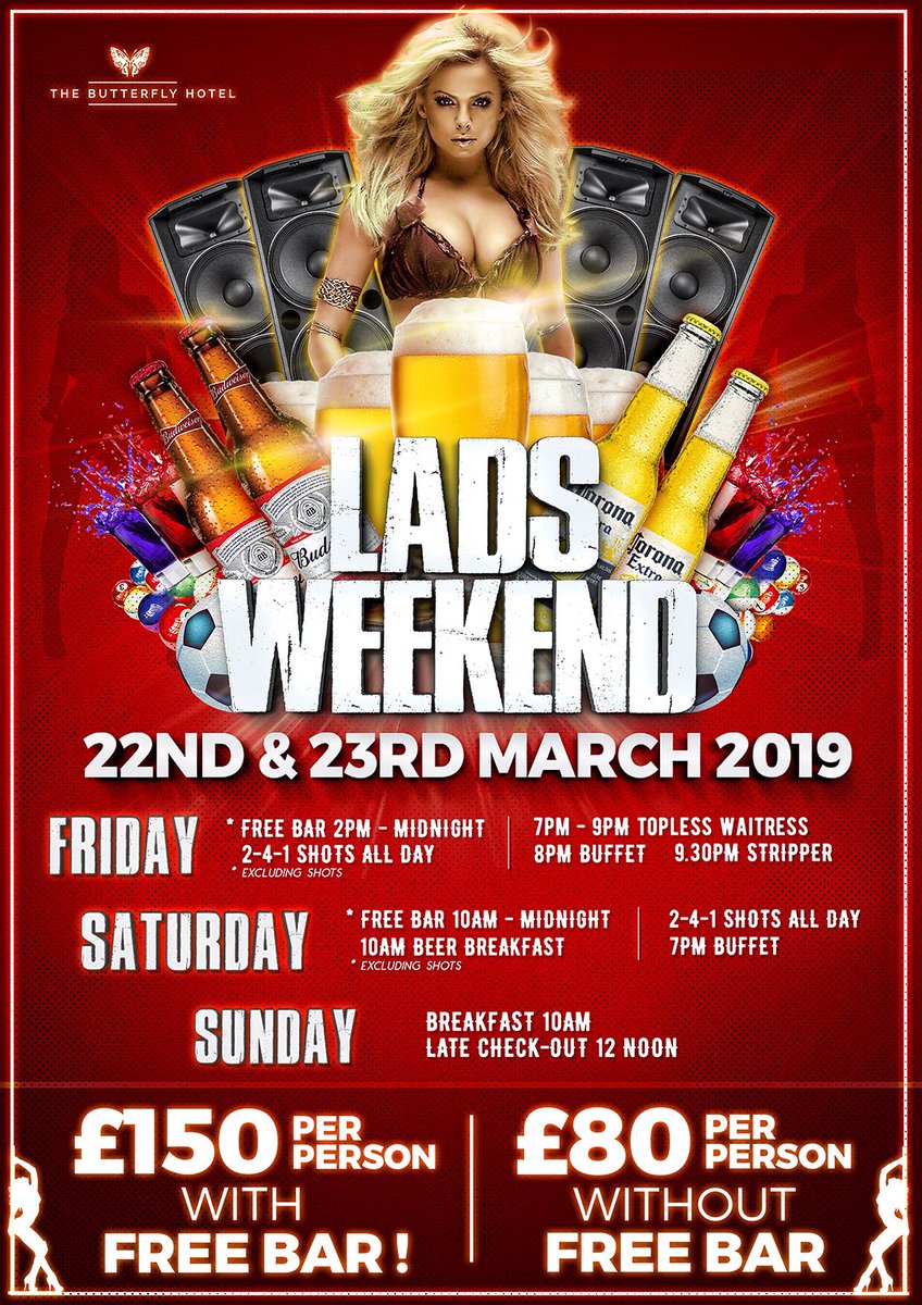 hotel_butterfly's tweet photo. Lads only weekend 2019! #stripper #toplesswaitress #lads #ladsonly #stagdo #stag #freebar #buffet #hotel #bedandbreakfast #adultsonly #blackpool #party #celebrate https://t.co/71sbvdNv41