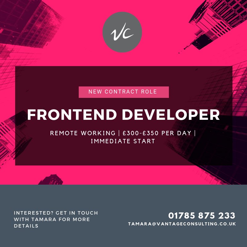 Vantageconsult's tweet image. New #ContractDeveloper Job: A Frontend Developer is needed to work with a digital agency on a large-scale eCommerce project for a household name. Remote working, 3month contract with potential to extend. ow.ly/PLxt30m421T