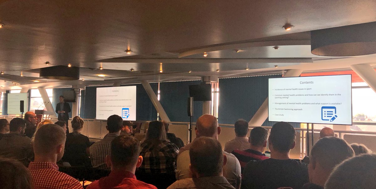 ProSportsMed's tweet photo. Next on stage is @drguyevans - very insightful information and data surrounding mental health in sporting population #recognitioniskey #WRUspmed2018 https://t.co/9hJK8IptbU