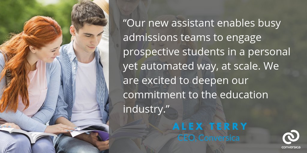 MyConversica's tweet photo. We're excited to announce the launch of the first AI-powered Admissions Assistant for higher education. 
https://t.co/PnKn0bwUV9
#technews #ArtificialIntelligence #highereducation https://t.co/Mx5FkVnidJ