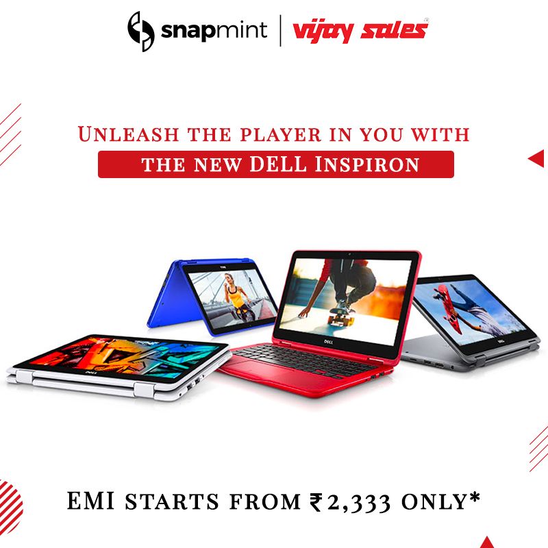 SnapmintEmi's tweet photo. GAME ON with the all-new Dell Inspiron. Available on easy, equal installments starting from just 2,333/- INR only*. For more information visit: https://t.co/psHP6hEQIO
#Snapmint #VijaySales #DellInspiron #Laptops #EMIwithoutCreditCard #ShopWithoutCreditCard https://t.co/xPtNjWSilf