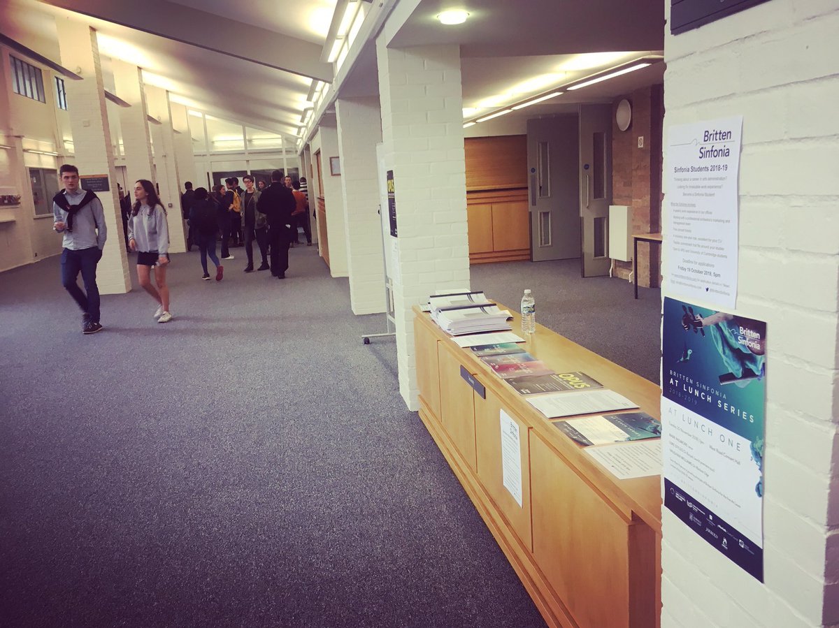 BrittenSinfonia's tweet photo. We’re at @WestRoadCH at @Cambridge_Uni today to chat to students about our Sinfonia Students work experience scheme and #OPUS2018. If you want to find out more come and have a chat. Apply for Sinfonia Students here:  https://t.co/UyvWPOAm3O @CamUniMusic https://t.co/bvw0AWxbyD