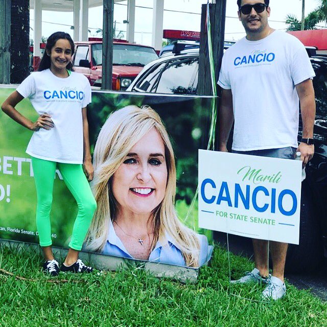CancioMarili's tweet photo. The reason for the campaign season: our future generations. Here with my biggest supporters - my granddaughter and my son 💙💚. #FLSen40 #SD40 #WeCanDoBetter #JuntosLogramosMas #CancioCan #Kendall #WestKendall https://t.co/fLCljSNxoQ
