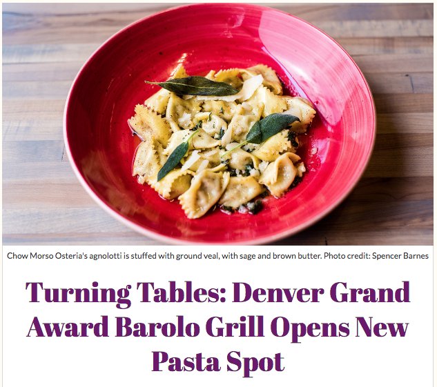 Big thanks to <a href="/WineSpectator/">Wine Spectator</a> for the highlight. We are deeply honored to grow our Denver family of high-quality Italian restaurants by way of <a href="/Chow_Morso/">Chow Morso</a> in the Union Station neighborhood. Now open for lunch and dinner! 

restaurants.winespectator.com/article/56992/…

#Denver #WineSpectator