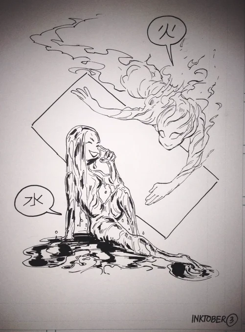 #inktober - day 3 Elemental #mgoctober water and fire 