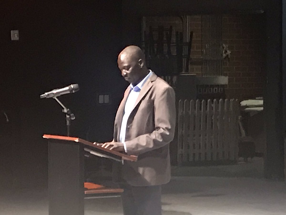 ebowen722's tweet photo. Lubo, a lost boy from South Sudan,  speaks with a group of high schoolers about his journey. @CSDCrier #whatmatters https://t.co/RLnx5YtALV