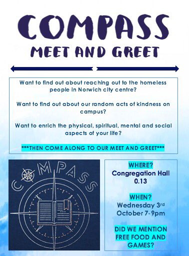 compassuea's tweet photo. What are you doing this evening? Oh you're coming to our meet and greet?! Great! We will see you at 7pm in Congregation Hall 0.13💃🏾 Games, laugher and of course, FOOD. https://t.co/9gsssTJK2u