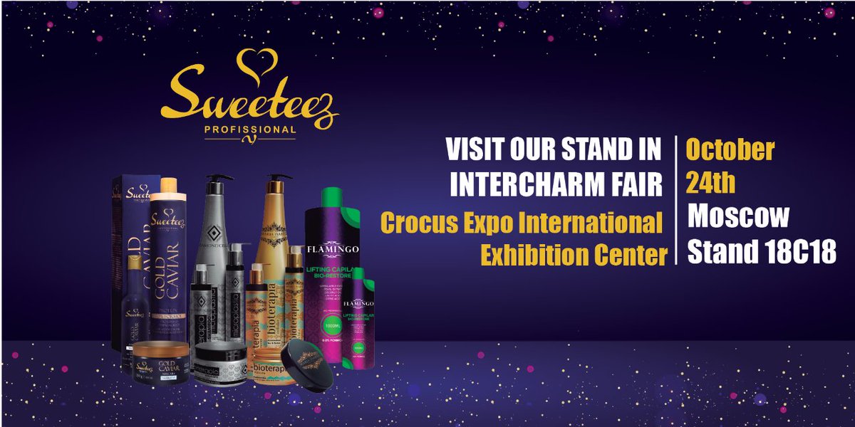 SweeteezPro's tweet image. We will be attending the great INTERCHARM fair in MOSCOW-RUSSIA the 24 this month! If you are around, come by to see us and test our products. Stay tuned for more news! 😉 #SweeteezProfissional #Sweeteez #GoldCaviar #Export #HairProduct #BeautifulHair #HairProtein #StraightHair