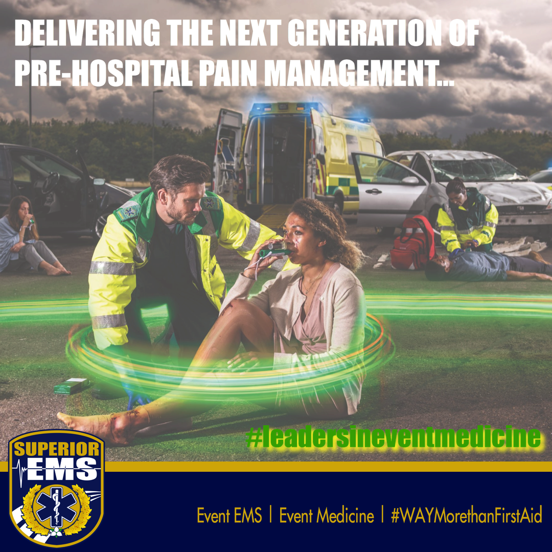 SuperiorEMS's tweet photo. Pain management is an important aspect of emergency care, and so is reducing patient exposure to opioids.  We are launching our field trial of Penthrox, the "green whistle" pain management device today. #WAYmorethanfirstaid #leadersinmedicine #eventmedicine #eventparamedics https://t.co/bIkRI8A1tr