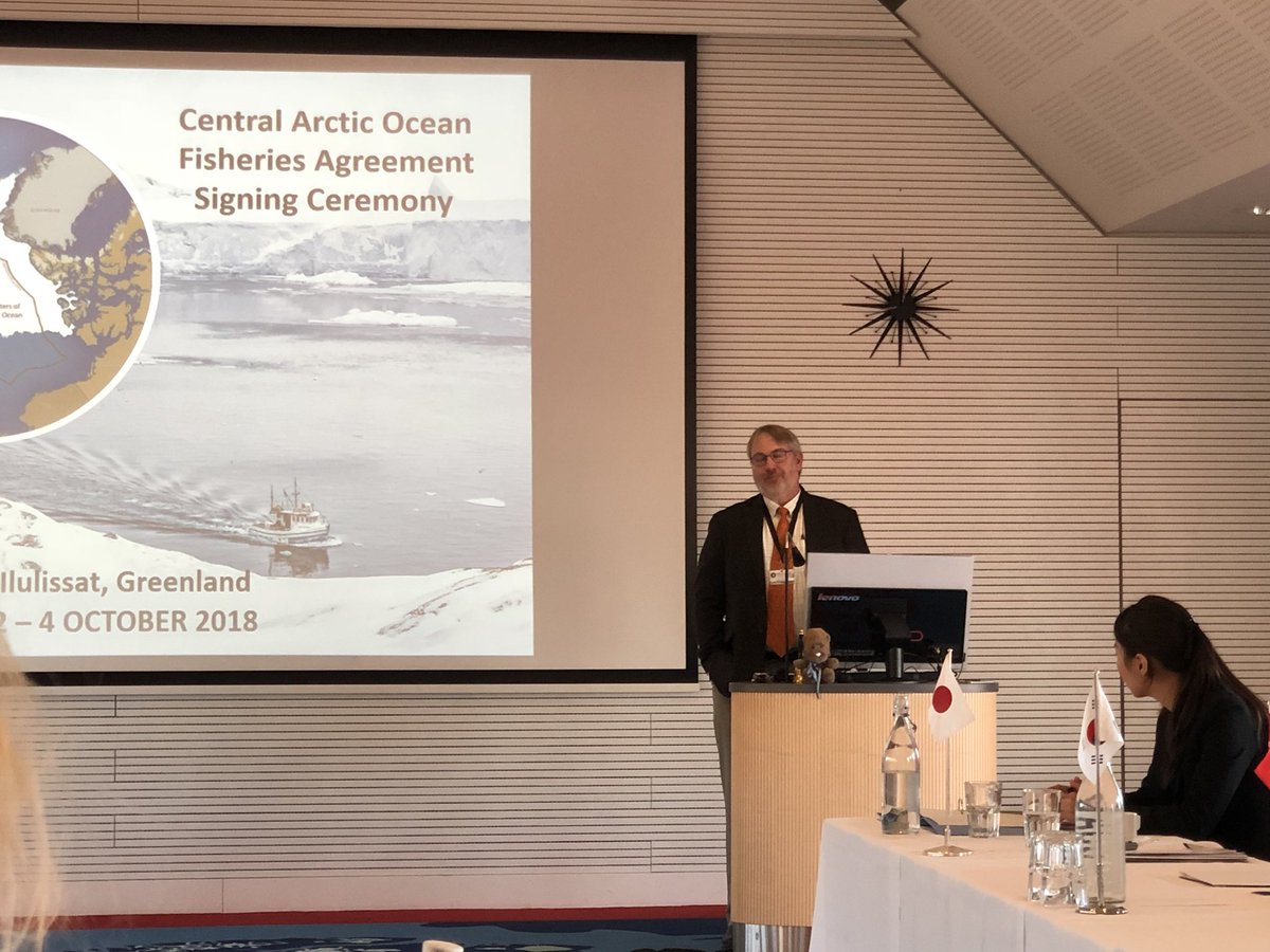 The central #arctic Ocean #Fisheries Agreement is not only a good fisheries agreement but it is a spectacular arctic agreement <a href="/sdhighleyman/">Scott Highleyman</a> said before the signing ceremony in Ilulissat #Greenland