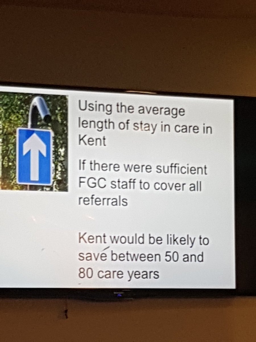 CathyAshley's tweet photo. Evaluation of Kent family group conference service by Prof Peter Marsh. 67% of children at high risk who didn't have an FGC entered care, compared to 25% who did have an fgc.  If Kent didn't have an FGC service, would cost them  £4.6m - £7.4m a year in additional  care costs https://t.co/ald2DAsNm1