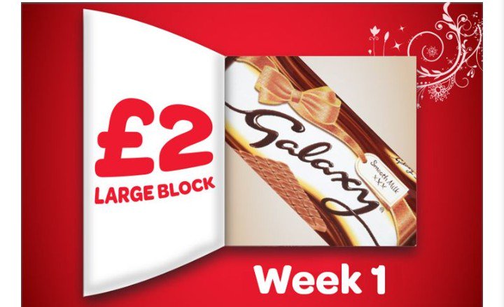 12 WEEKS OF CHRISTMAS LAUNCHES TOMORROW 🎅 

Week 1 big bar of galaxy 😍 when it's gone it's gone!! 🎄 @SparBoveyTracey  <a href="/12mrmorgan/">Morgan Floyd-Walker</a>