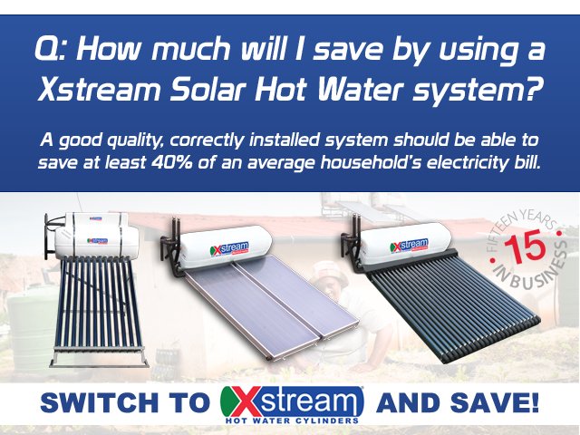 XstreamHWC's tweet image. Install an Xstream solar water heating system and save up to 40% on your monthly electricity bill! 🌞💰📈🤗

#XSTREAMGEYSERS
#NOCORROSION
#TOTALRELIABILITY
#SOLARGEYSER
#GOSOLAR

Contact us on 021 872 0900 or visit our website xstream.co.za for more information.