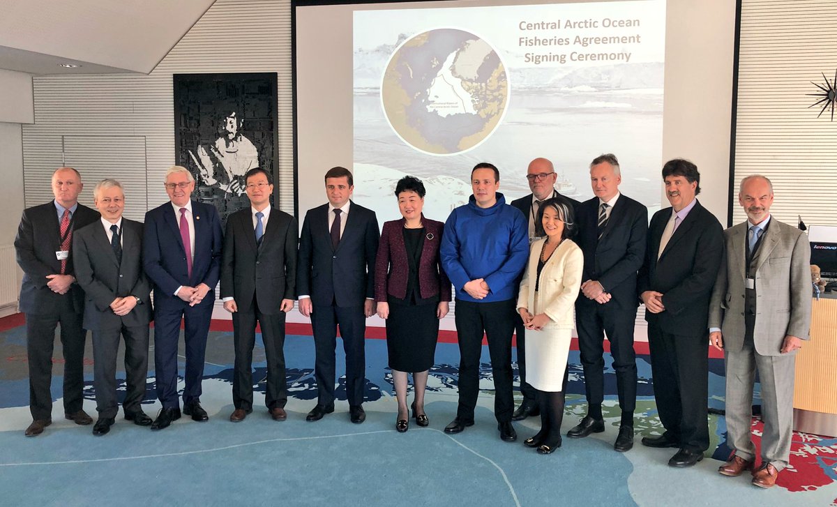The new international #arctic agreement signed today in Ilulissat by #Greenland, Canada, US, Russia, Norway, Iceland, Faroe Islands, China, Japan, South Korea and the EU. A good example on cooperation on ocean management ❄️🐟🙌🏽