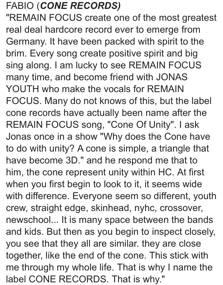 Look here begin the history of the name of Cone Records! From the interview of Remain Focus in Sick Truth Zine