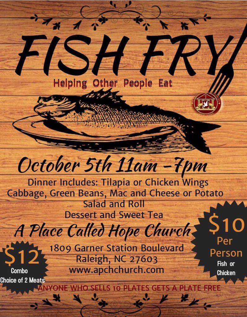 ATTENTION THIS FRIDAY FISH FRY OCTOBER 5TH 11am-7pm ...Get your orders in friends,co-workers, family etc. You sell 10 Plates you get yours free. See you There !!!