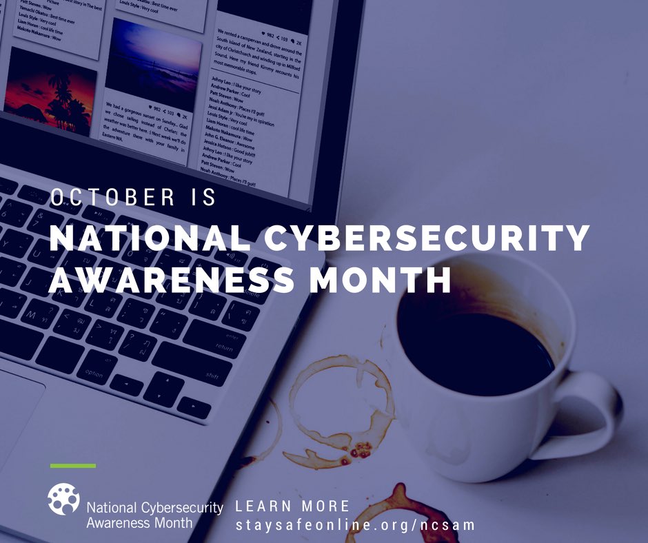 ItsOneonta's tweet photo. β’ NATIONAL CYBERSECURITY AWARENESS MONTH β’ Always practice #DigitalHygiene #CyberAware #PracticeSafeCyber https://t.co/lG6nassyut