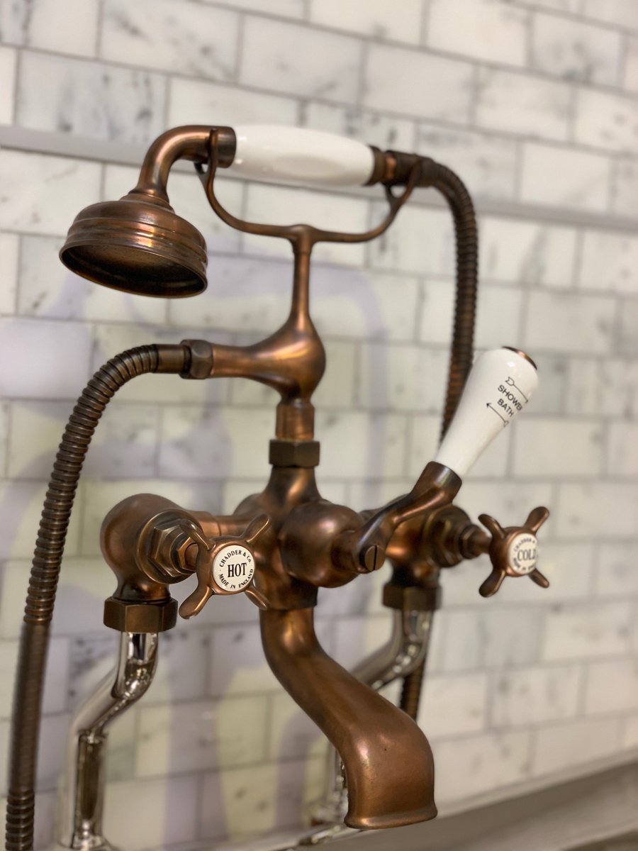 ChadderandCo's tweet photo. BSM Bath shower mixer in our excluisve French Copper Finish (Nickel plated Legs). Marble metro tiles on the wall by @OriginalStyleUK #copper #coppertap #copperfaucet #bathfaucet #bathtap #taps #metrotiles #marbletiles https://t.co/YlEmkh5TyR
